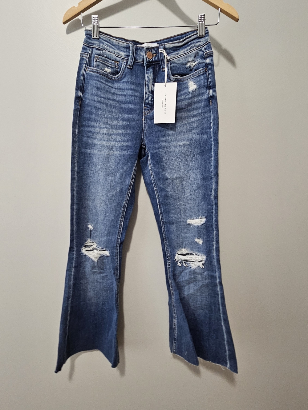 Flying Monkey Mid Blue Distressed Flare Jeans